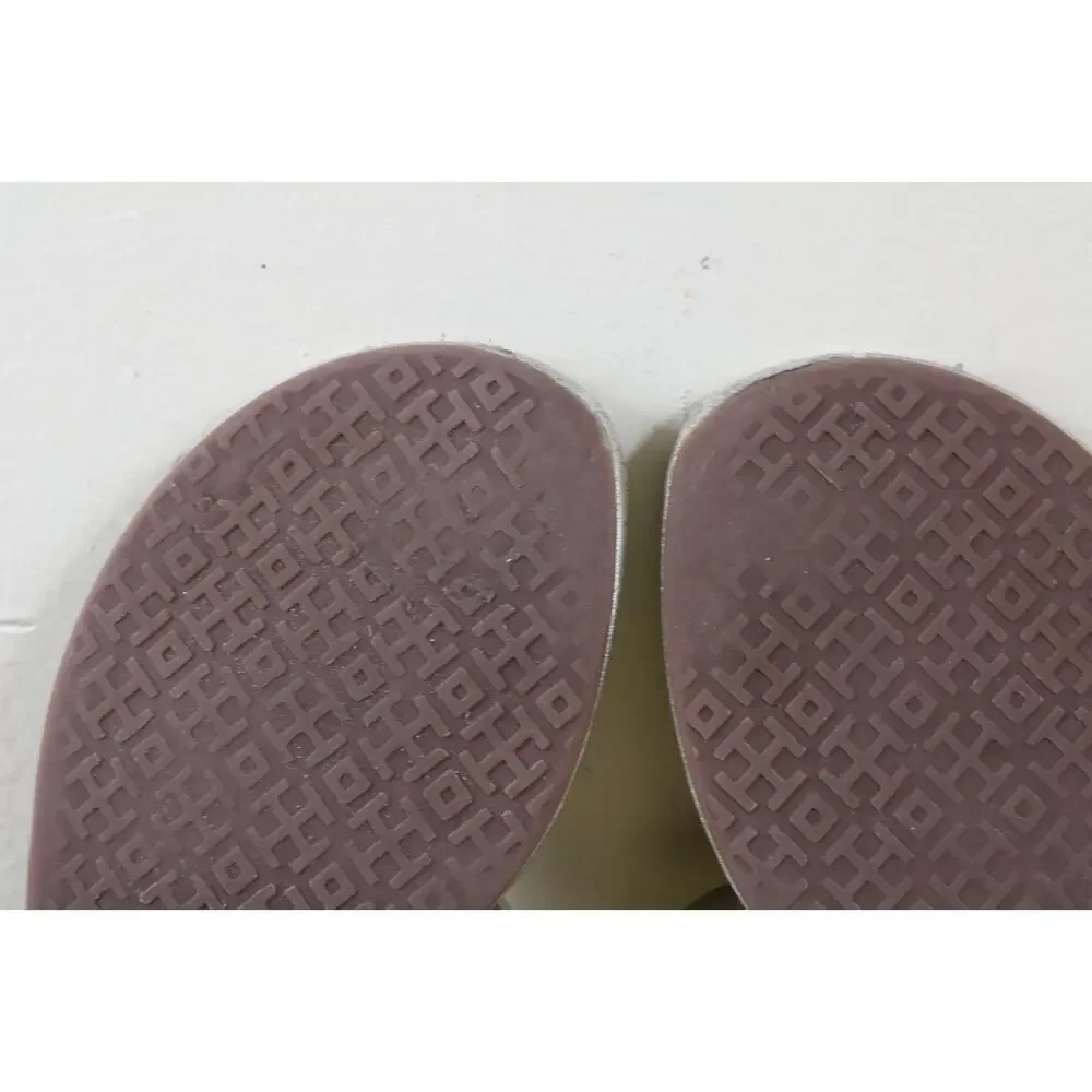 Tory Burch Sandals 7M Gold Leather Miller Logo Thong Shoes Flats
